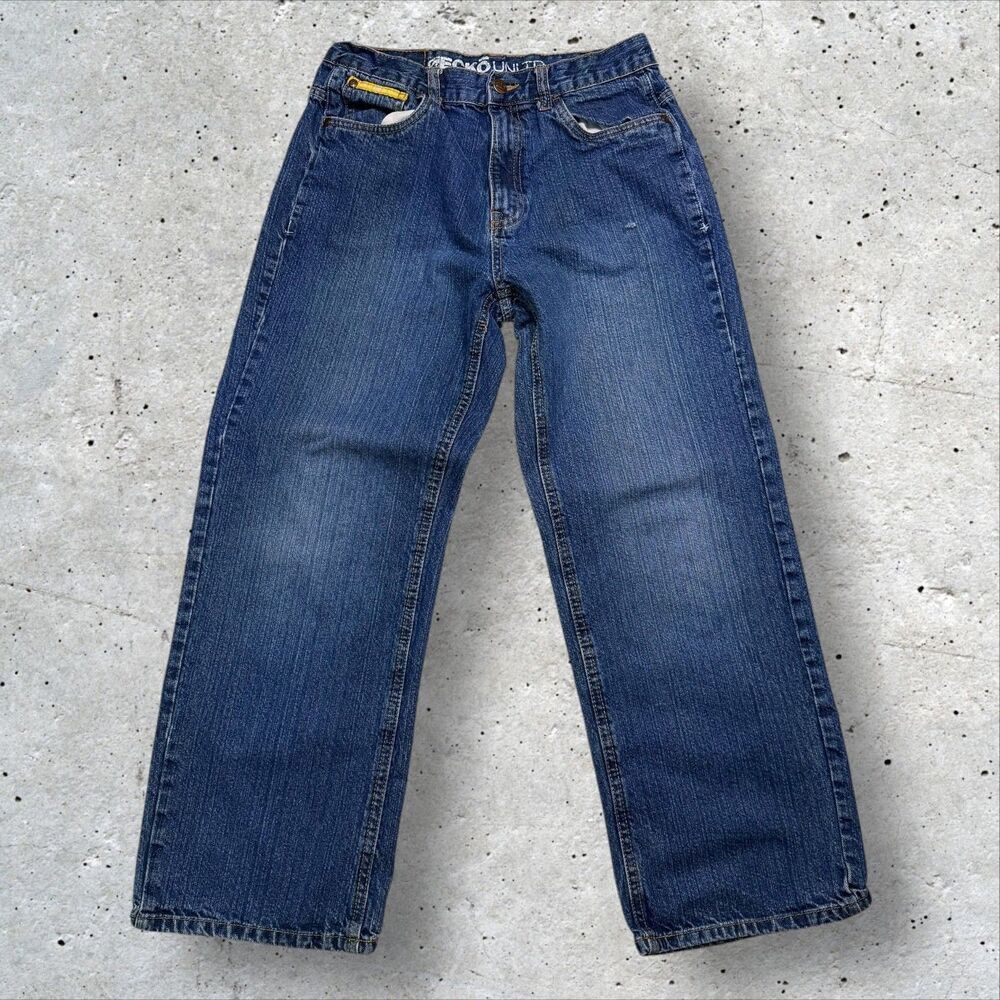 Ecko Unltd Youth Baggy Jeans Blue Denim Rhino Pocket Y2K 2000s Streetwear - Picture 2 of 14